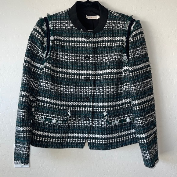 Tory Burch Norfolk Horseback Tweed Sequin-Embellished Jacket Blazer size 12 EUC - Picture 2 of 16